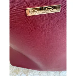 Oscar de la Renta Reversible Tote Bag Maroon Red‎ Blue Shopper Carryall Purse thumbnail 6