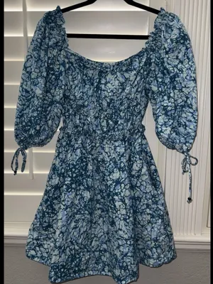 House Of Harlow Blue Puff Sleeve Dress Size XS thumbnail 3