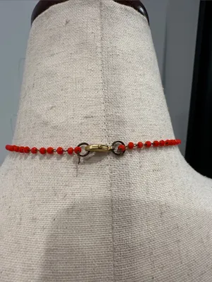 Red Beaded Necklace with Gold Crescent Pendant thumbnail 3