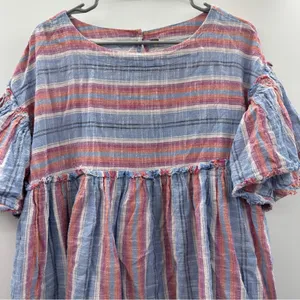 Free People Summer Nights‎ Blue Lagoon Oversized Striped Babydoll Dress Sz XS thumbnail 3
