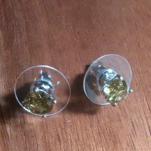 Peridot Color Simulated Diamond Sterling Silver Stud Earrings thumbnail 6