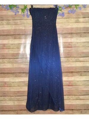 VTG Y2K 90s Midnight Blue Glitter Prom Dress Maxi Gown 5/6 Whimsygoth Fairy Core thumbnail 10