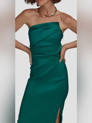 NEW Donna Karan New York Ruched Strapless Lawn Lwn emerald Green Gown Sz 4 thumbnail 4