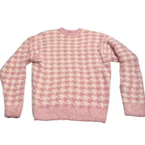 Skims L/XL‎ Cozy Knit Pullover Petal Pink Houndstooth Oversized Lounge Valentine thumbnail 4