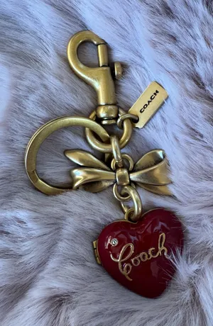 Coach Bow Heart Locket Bag Charm Keychain Key Fob CZ276 Brass / Ruby Red thumbnail 2