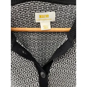 Anthropologie Maeve Preppy Black/White Cropped Plunging Polo Cardigan Size Small thumbnail 10