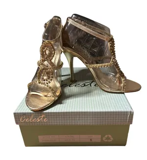 New Women’s Celeste Charlize 3.5” High Heel 👠 Shoes Gold Rhinestones size 5.5 thumbnail 1