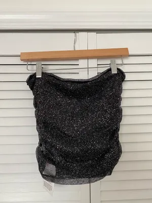 ASOS Sparkly Black Strapless Crop Top thumbnail 2