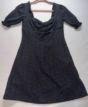 Lulus Dress Womens Small Black Eyelet Puff Sleeve‎ Mini Cottagecore Boho thumbnail 1