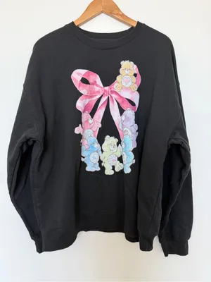 Care Bears Black Crewneck Sweatshirt with Pink Bow and Pastel Bears thumbnail 1