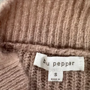 Blu Pepper Mock Neck Stripe Sweater Women's Small Brown/Yellow Ribbed Knit Boxy thumbnail 6