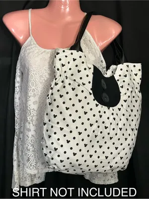 Walt Disney World Disneyland Resort Mickey Mouse Polka Dot White Black Tote Bag thumbnail 2