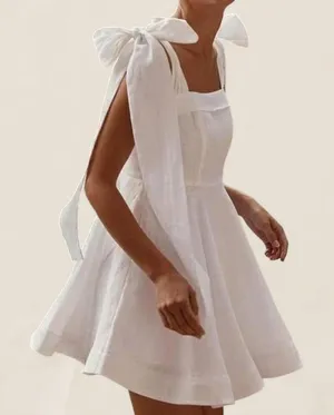 Dissh Aisle Pearl Bow Linen Mini Dress Size 6 Coastal Cowgirl graduation dress thumbnail 1