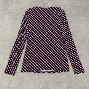Talbots‎ Shirt Womens Large Blue Red V Neck Pullover Ruched Knit Stretch Classic thumbnail 6