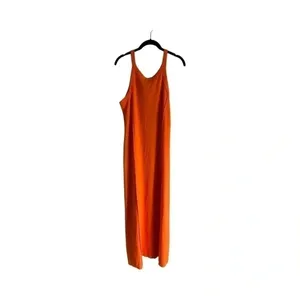 Culture Code Womens Orange Ribbed Knit Notched Neck Side Slit‎ Maxi Dress Large thumbnail 3