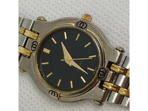 Vintage women’s watch silver gold tone black dial quartz analog 25mm running thumbnail 3