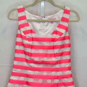 Lilly Pulitzer Joslin Fiesta Bright Pink White Floral Striped Joslin Dress Sz 4 thumbnail 3