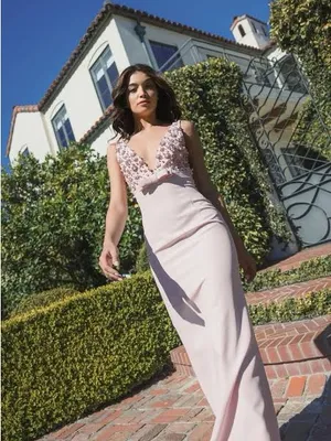 Mac Duggal 2278 Pink Sleeveless Embellished Crepe Gown With Bow sz 4 thumbnail 2