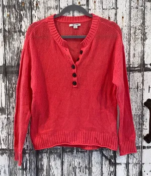 American eagle chunky knit button front pink sweater thumbnail 1
