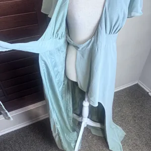 Azazie Zaniah bridesmaid dress Sea Glass green wrap chiffon flutter sleeve A4 thumbnail 7