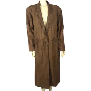 Vintage 80s G-III Global Identity Oversized Slouchy brown leather coat large thumbnail 5