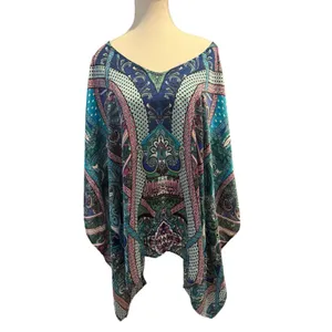 Chicos Paisley Pullover Kimono NWOT Boho Resort Wear Silky Poncho Tunic Top L XL thumbnail 2