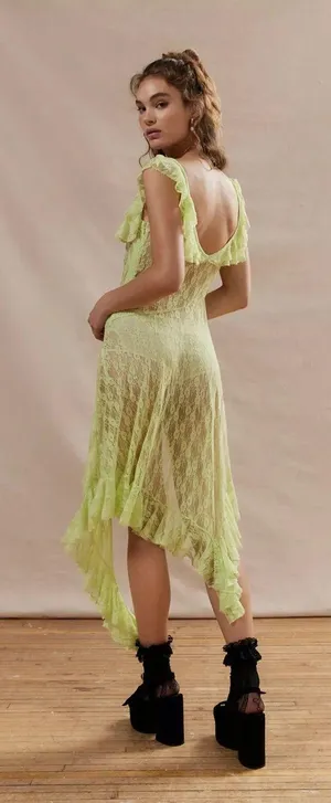 Urban Outfitters Kimchi Lime Chiara Sheer Lace Midi Dress thumbnail 3