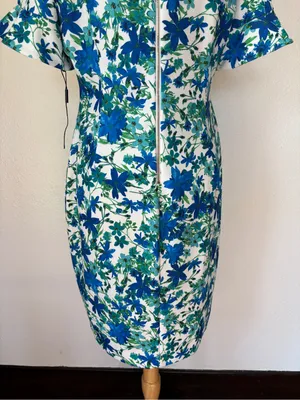 CK Blue Floral Short Sleeve Formal Work Dress thumbnail 7