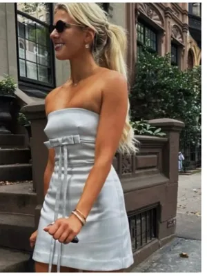 NWOT Zara Strapless Pearl Grey/Silver Satin Dress with Bow XXL Bloggers Fave thumbnail 3