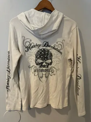 Genuine Harley Davidson Willie G Laced‎ Front Henley Hoodie Embellished C thumbnail 1