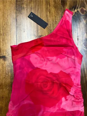 Lulus Pretty Serene Pink Floral One-Shoulder Asymmetrical Midi Dress Size XS NWT thumbnail 10