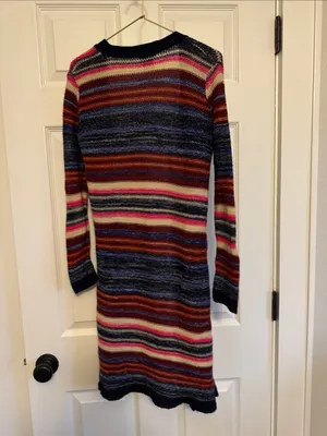 Rue21 Striped Multicolor Open Cardigan with Navy Trim thumbnail 5