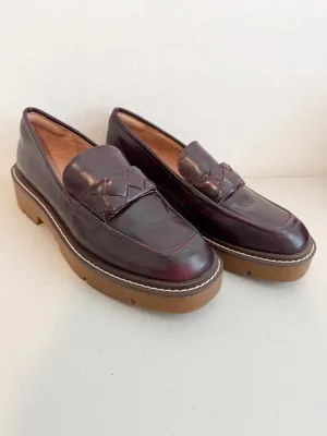 Nordstrom Notorie Leather Loafers Size 8 Burgundy Chunky Platform Shoes Academia thumbnail 10