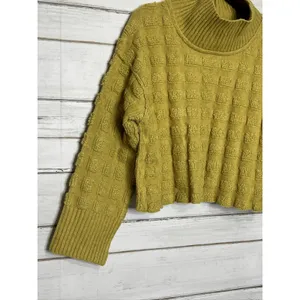 Free People Soul Searcher Cropped Mock Neck Textured Knit Sweater Green XS thumbnail 3