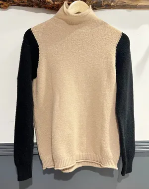 On Trend Cream and Black Turtleneck Sweater thumbnail 1