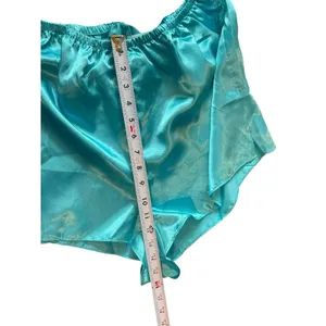 Aqua Blue Satin Feel Sleeveless Button Lace Top Shorts Pajama Set 1XLT thumbnail 13