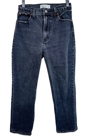 Abercrombie & Fitch Curve Love Ankle Straight Ultra High Rise Black Jeans 24 00 thumbnail 1