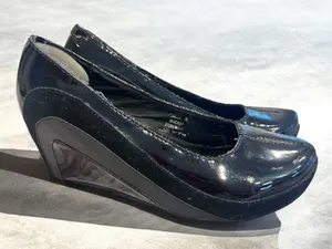 Jump Shiny Black Wedge Shoes Size 8 thumbnail 1