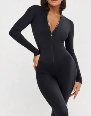 Workout Jumpsuit Gym Romper Long Sleeve Athletic Romper One Piece Slim Fit Yoga thumbnail 1