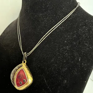 Chico's Abstract Geometric 90s Enamel Pendant Necklace Y2K Boho Leather Strap thumbnail 8