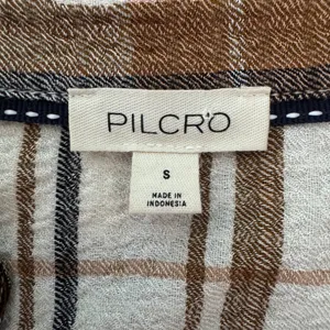 Anthropologie Pilcro Relaxed Long-Sleeve Checkered Shirt Small Brown Plaid Boho Casual Flannel thumbnail 9