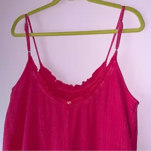 143 Lovestory Size M Pink Maxi Dress Gauzy Cotton Oversized Ruffle thumbnail 6