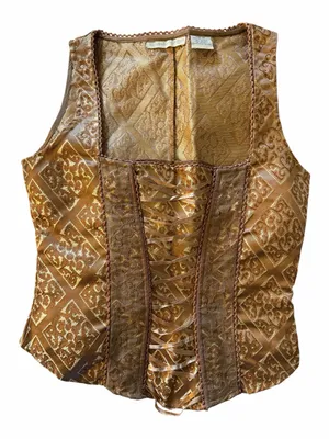 Gold Brocade Lace-Up Women's Corset Vest Top thumbnail 1