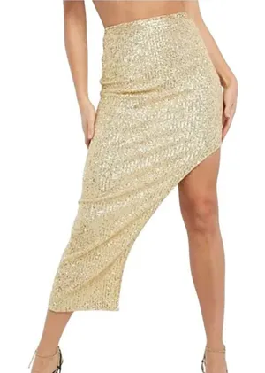 Club L London Skirt Women 4 Light Gold‎ Sequins Doing it For the Glam Maxi NWT thumbnail 1