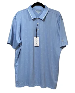 MAELREG Performance Polo Light Blue Geometric Jacquard UPF 30+ Mens Large NEW thumbnail 1