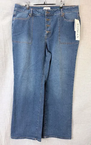 NWT Daily‎ Thread Jeans Blue Denim Button Fly Cropped Wide Leg Pants 18W Plus thumbnail 1