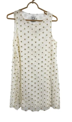 Lili Sidonio cream sheer overlay 3D daisy metallic gold S Mini Dress sleeveless thumbnail 1