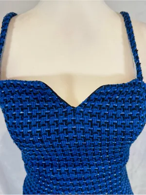 Zara royal blue and black weave knit tweed dress size XS NWT thumbnail 3