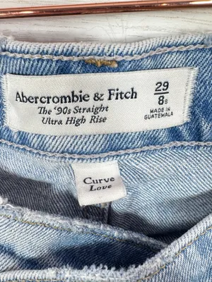 Abercrombie & Fitch 90s‎ Straight High Rise Crossover Jeans Stone Wash Blue 8 thumbnail 9