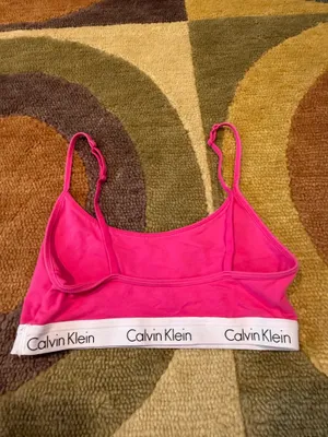 Calvin Klein Unlined Bralette Logo Band Pink Women’s Size Medium Runs Small thumbnail 2